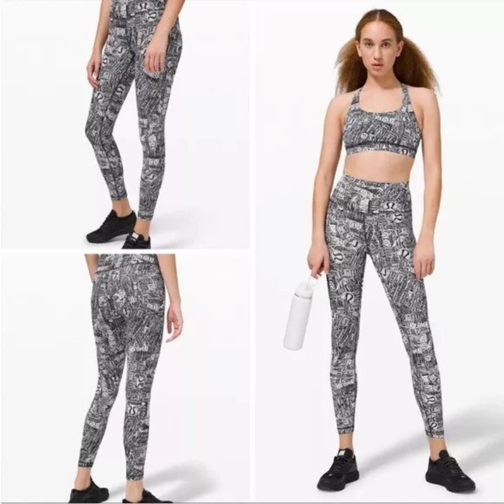 Lululemon Wunder Train Logo Black & White legging, sz 8, EUC
